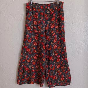 Shyla womens XL wide leg pull on pants floral paisley elastic waist boho comfort